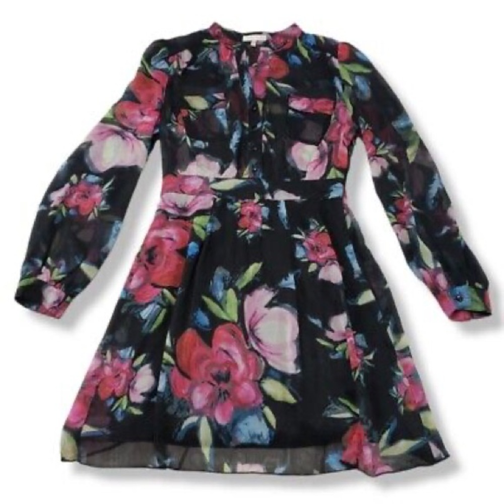 Just ginger long sleeve Dress - Black and Pink